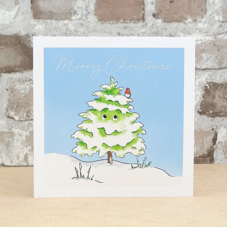 Christmas Card Robin Tree