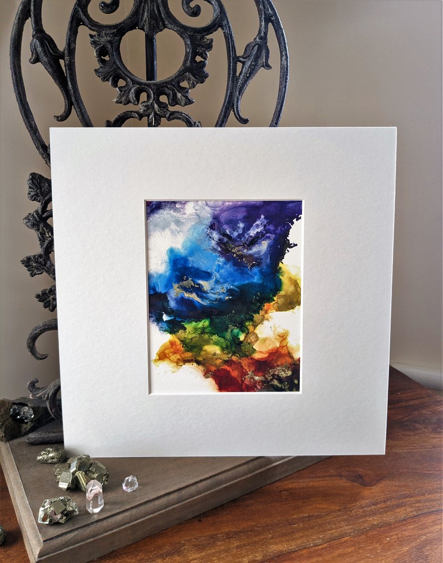 Alcohol Ink Print of Chakra Colours Falling into a Cascade