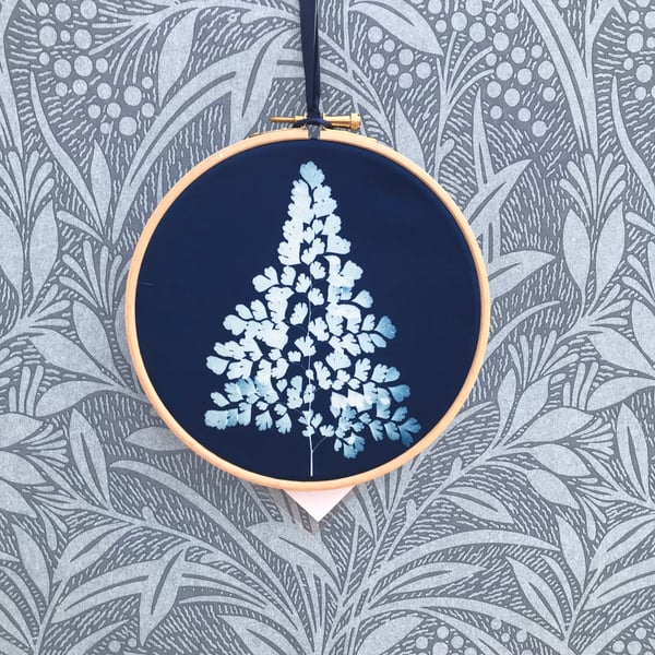 Contemporary Botanical Cyanotype Art- In an Embroidery Hoop