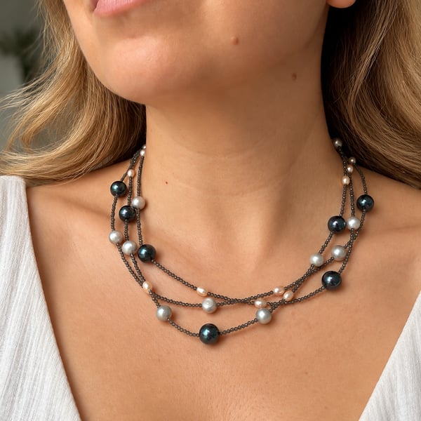 Handmade Pearl & Crystal Necklace – Mallorca & Freshwater Pearls