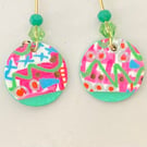 Circular, 15mm in diameter, Hand-painted Paper Earrings