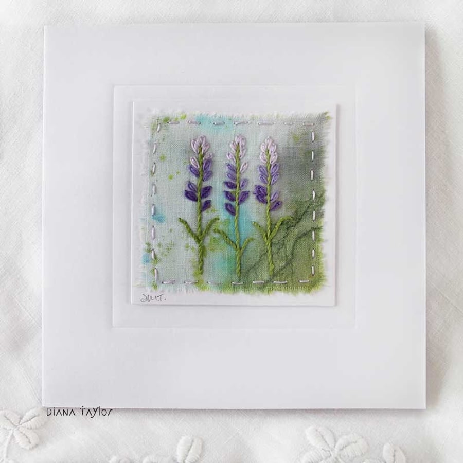 HAND EMBROIDERED GREETINGS CARD LAVENDER