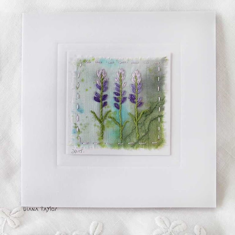 HAND EMBROIDERED GREETINGS CARD LAVENDER