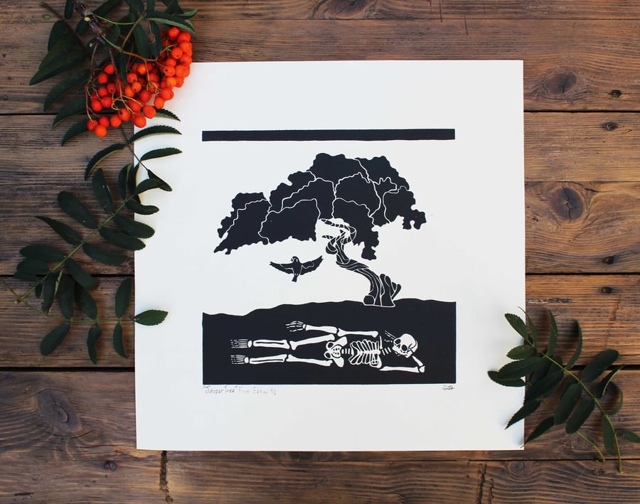 The Juniper tree Lino print Large Lino print