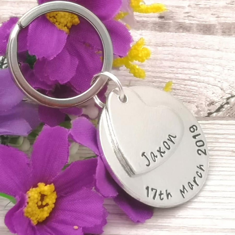 Personalised Name And Date Keyring - Birth Date - Custom Name Keychain