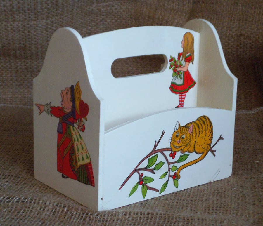 Alice In Wonderland Mini Caddy Cosmetics Baby Shower Gift Wooden Unusual 