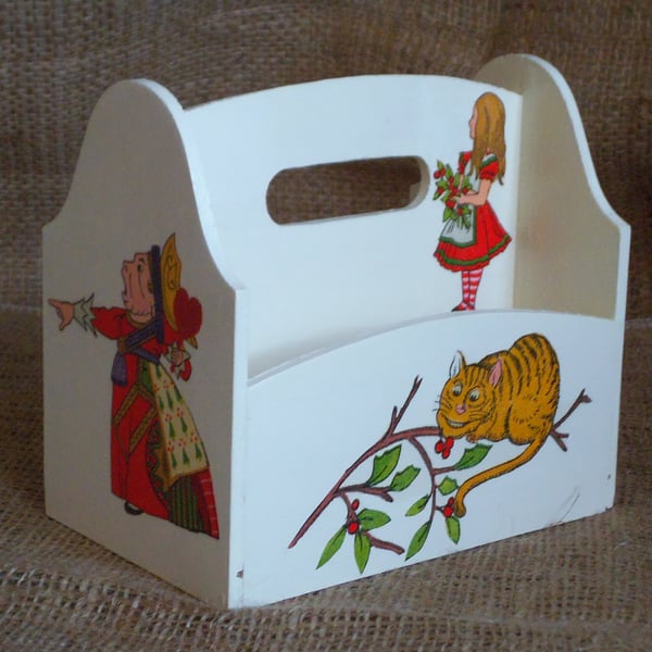 Alice In Wonderland Mini Caddy Cosmetics Baby Shower Gift Wooden Unusual 