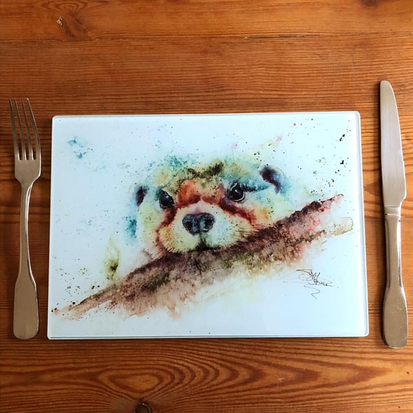 Betty the Otter Glass Placemat, Wildlife Design Table Mat, Glass Trivet, Hot Pla