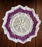 Handmade Purple & Cream Crochet Round Mandala Doily Mat. 42 cm by 42 cm.