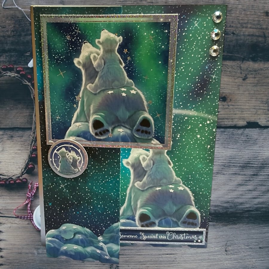 Luxury zig zag Polar Bear Christmas card for someone special.