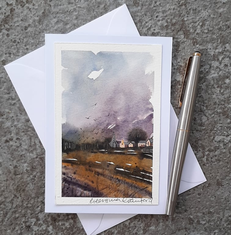 Building Storm. Blank Card. Original Painting