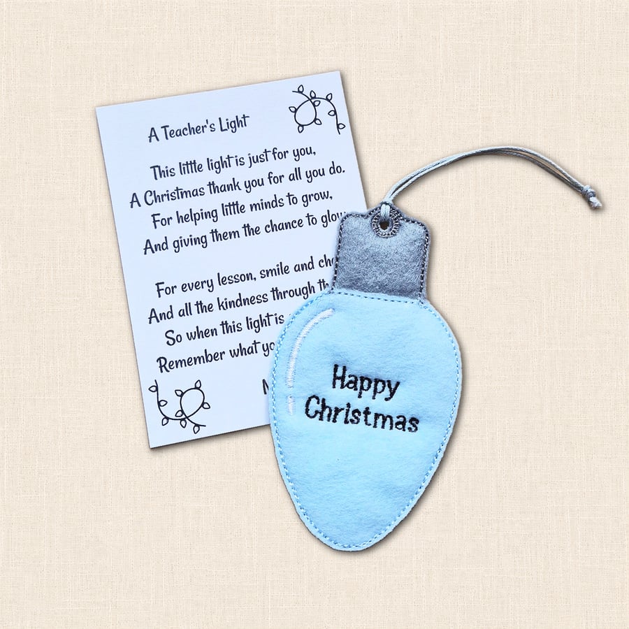 A Teacher's Light Christmas Tree Decoration - Light Bulb Ornament