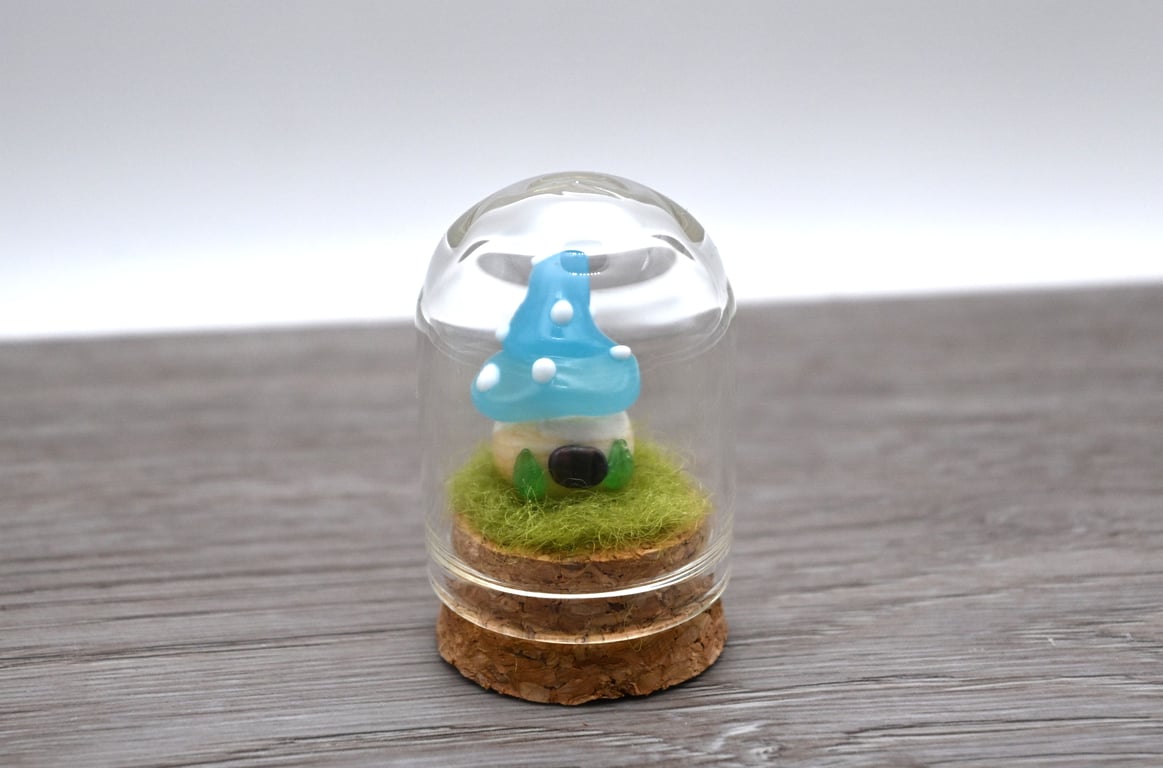 small glass toadstool fairy house keepsake figure