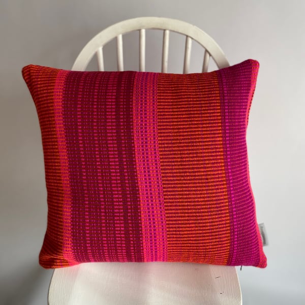August 4 : Hand woven wool cushion, designed and made by Yvonne Skelton