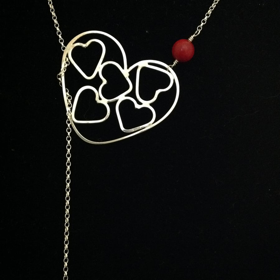 Heart in heart lariat necklace