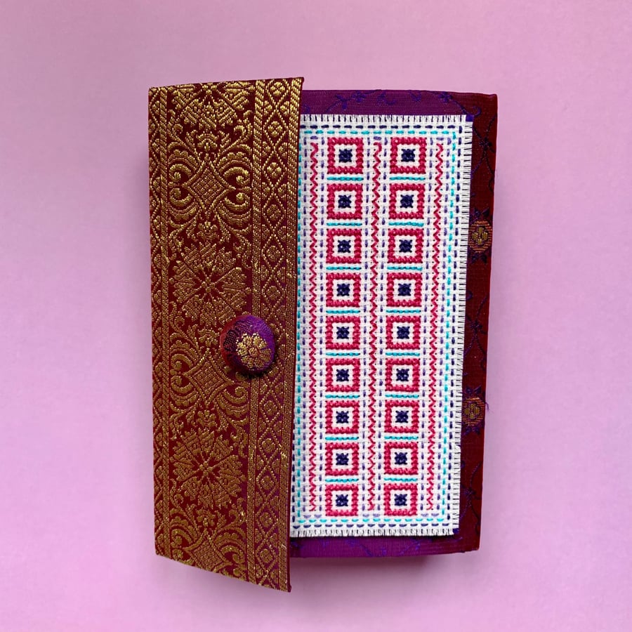 Distinctive Hand-Sewn Cross-Stitch Geometric Bookmark Felt Backed Handmade Gift