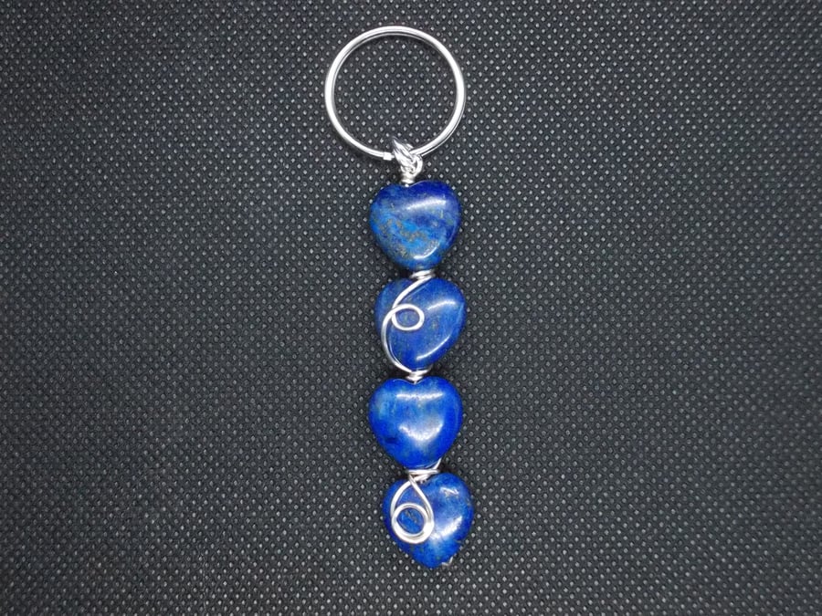 Lapis heart wire wrapped bag charm