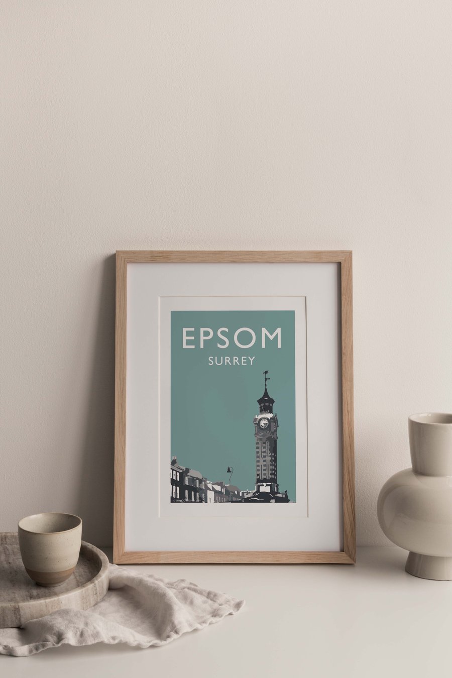 Epsom Surrey UK TEAL Giclee Travel Print