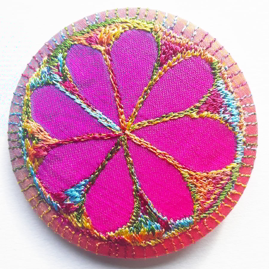 58mm Fabric Badge with Free Machine Embroidery