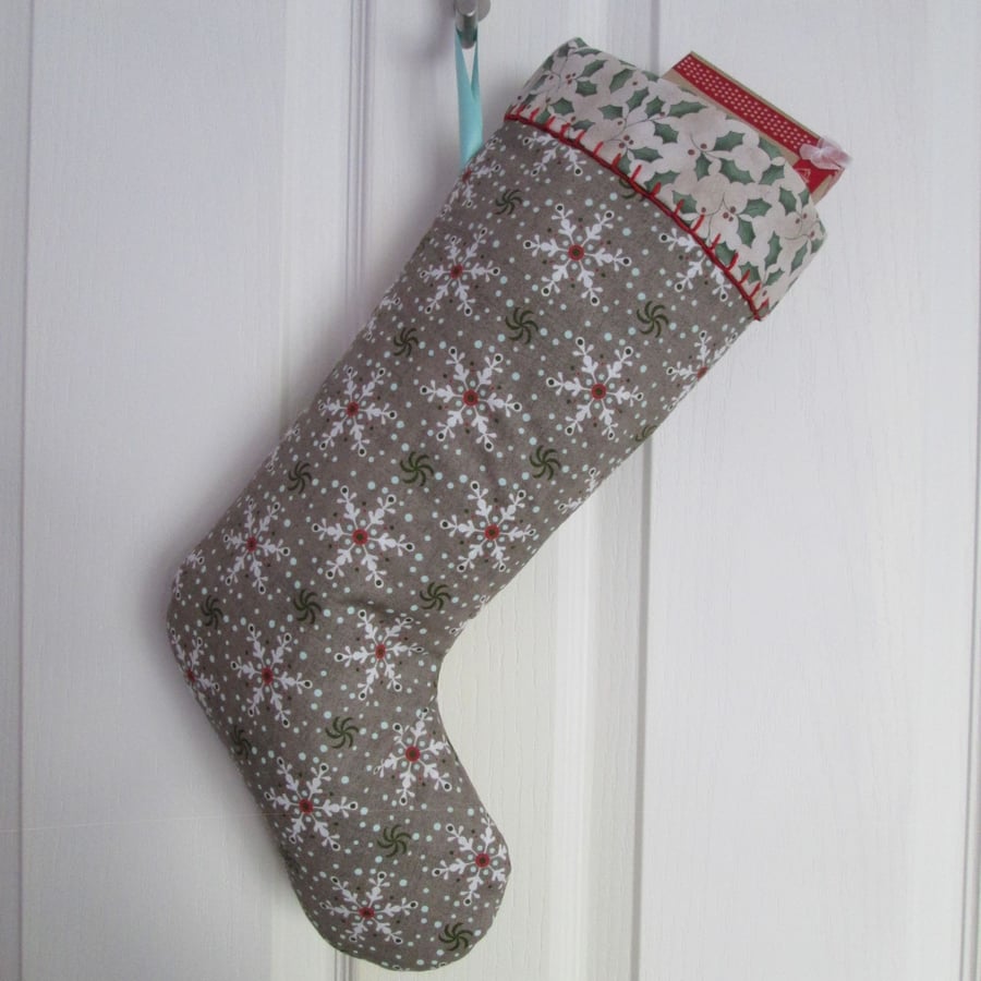 Scandi Style Christmas Stocking - Neutral Snowflake Print
