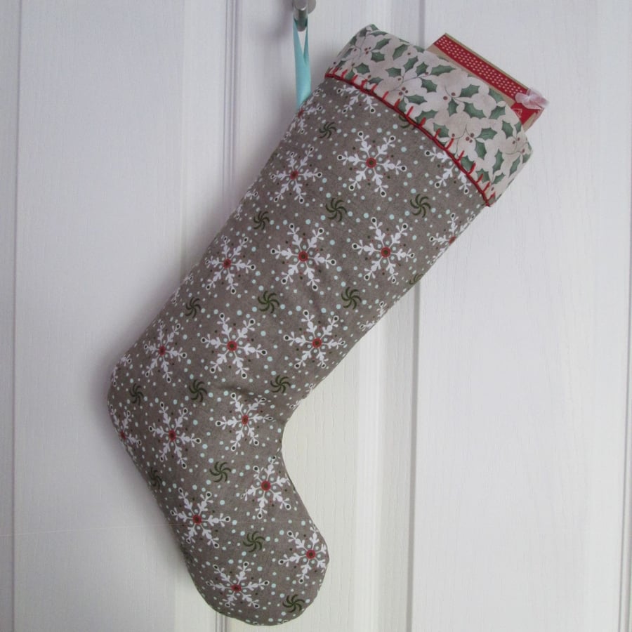 SOLD - Scandi Style Christmas Stocking - Neutral Snowflake Print