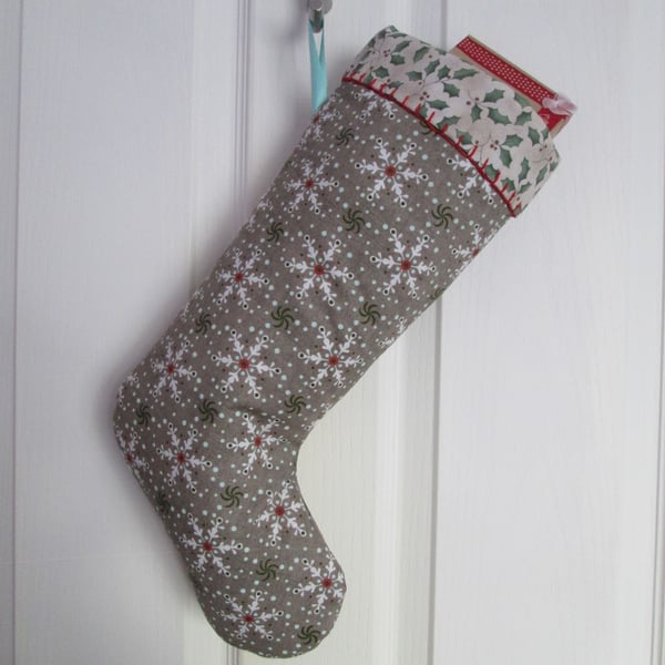 SOLD - Scandi Style Christmas Stocking - Neutral Snowflake Print