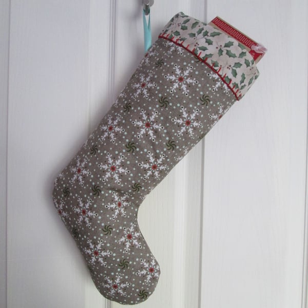 Scandi Style Christmas Stocking - Neutral Snowflake Print