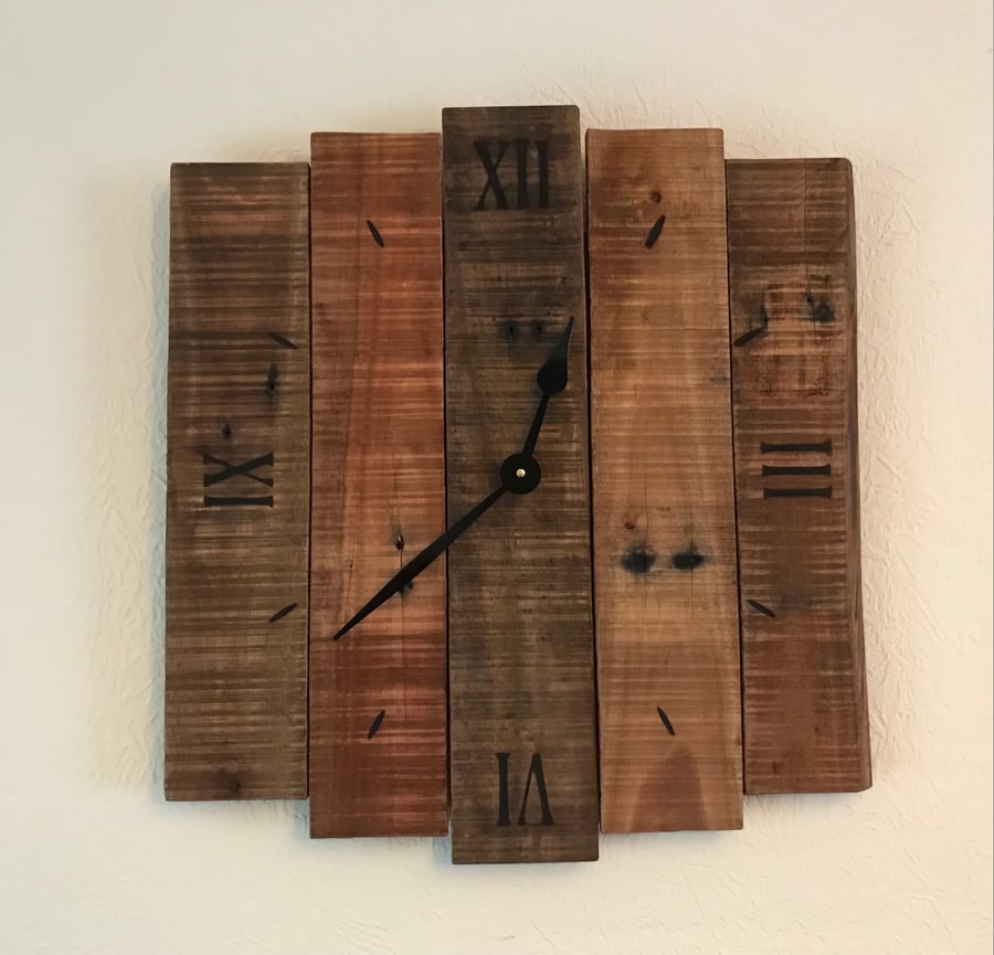 Rustic wooden wall clock. 49cm x 53cm. 100% reclaimed pallet wood. Free Postage!