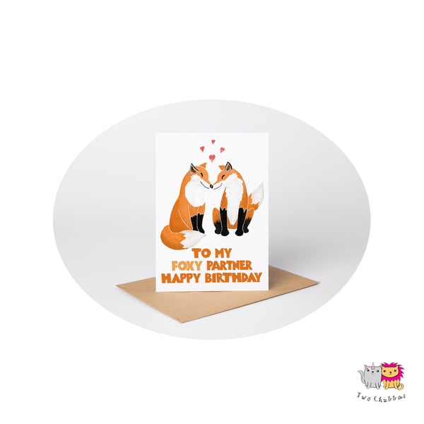 Fox Partner Birthday Card, A6 Birthday Card, Cute Animal Birthday Card