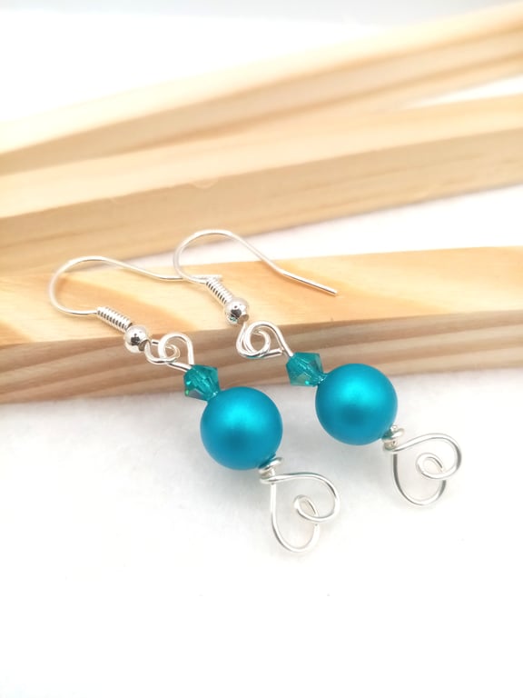 Austrian Crystal Pearl Earrings in Dark Turquoise - Turquoise Pearl