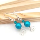 Austrian Crystal Pearl Earrings in Dark Turquoise - Nickle Free Earrings