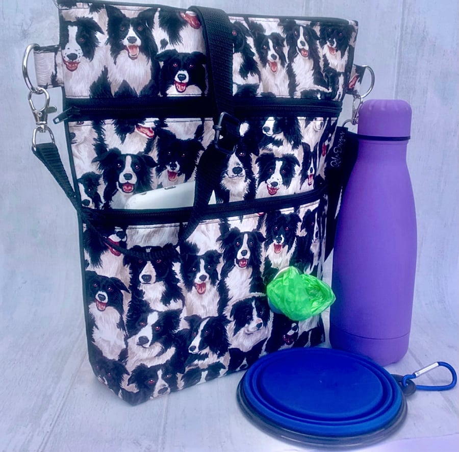 Dog walking bag, cross body bag, shoulder bag collie dogs