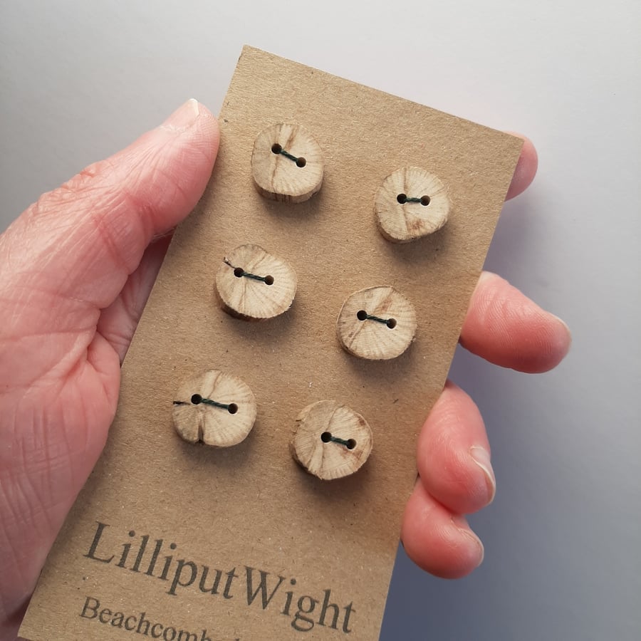 Set of six flat driftwood disk buttons