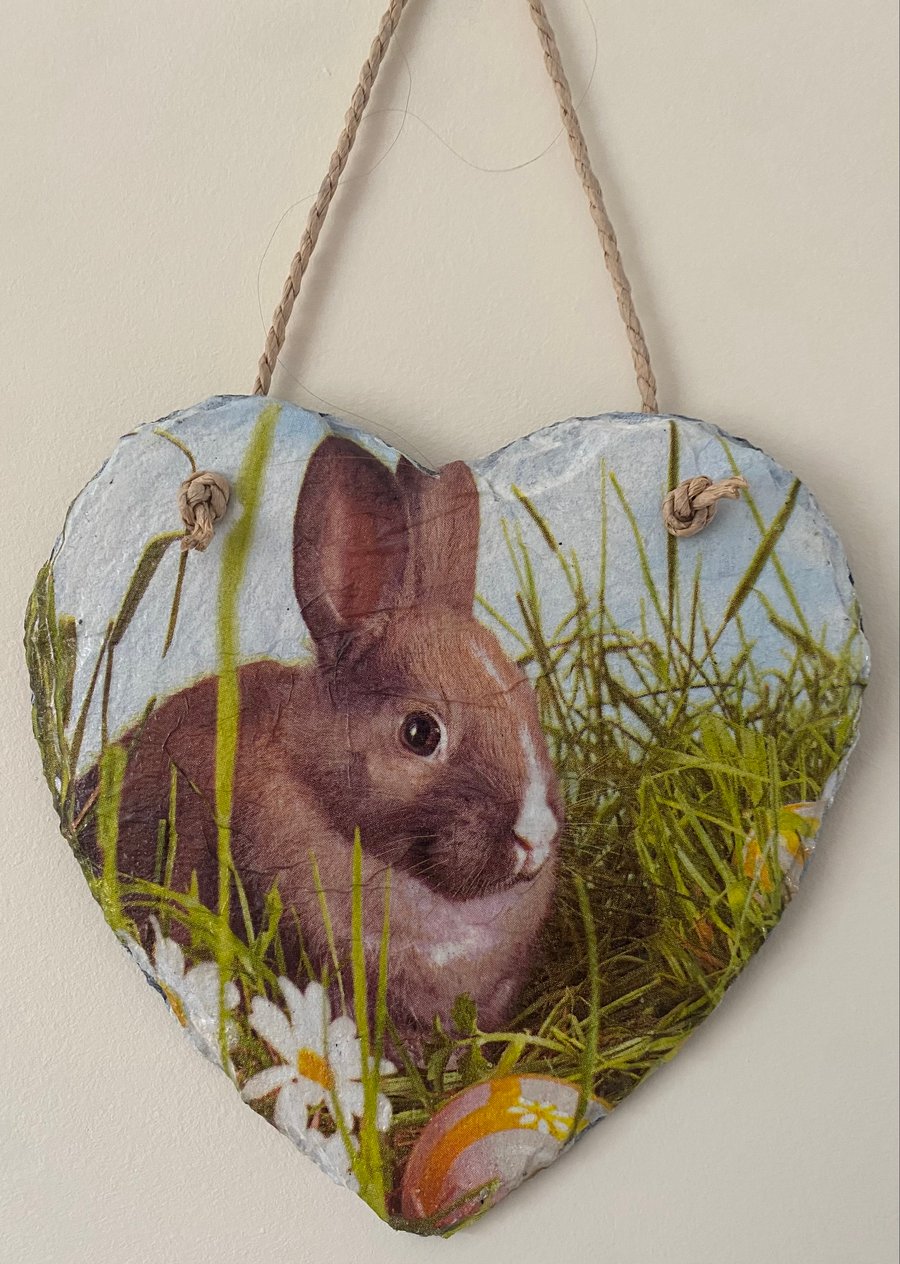 Hanging Slate Heart Easter Bunny
