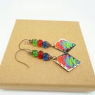 Enamel Earrings, Czech Glass Earrings, Colourful Earrings. Handmade Earrings, 
