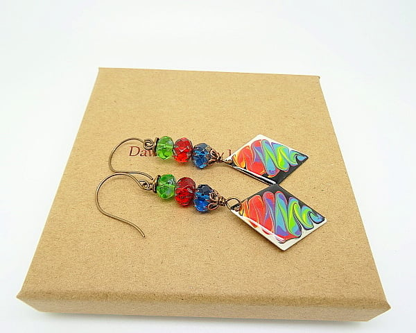 Enamel Earrings, Czech Glass Earrings, Colourful Earrings. Handmade Earrings, 