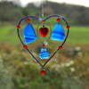 Blue and red beach glass sun catcher