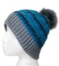 Crochet hat, beanie. Blue and grey ombre ladies swirl pom pom hat. Ladies hat. - Image 10