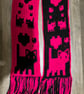Bright Pink & Black Crochet Scarf with Cat & Heart Design - Image 4