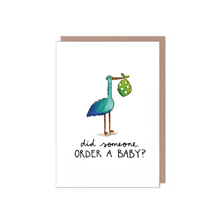 Cute New Baby Pregnant Baby Shower Stork Card