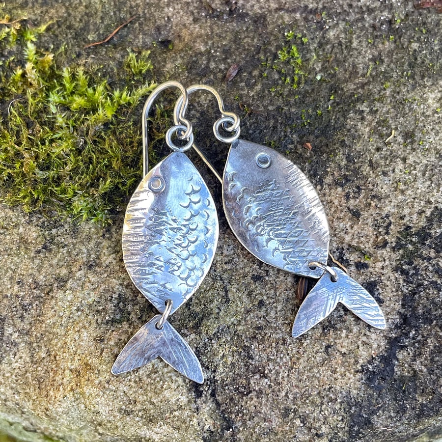 Big silver fish earrings