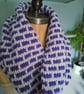 Crocheted cowl scarf in silvery grey and purple