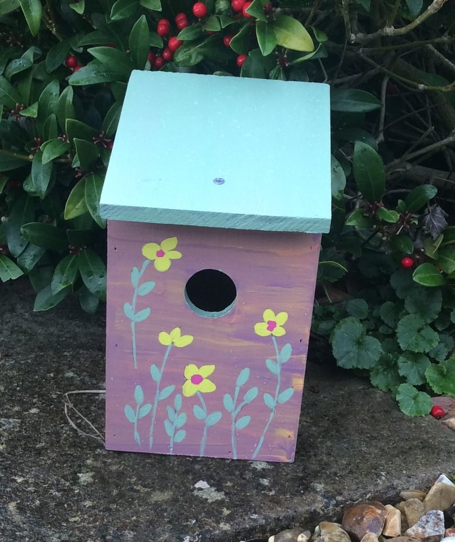 Hand Painted Yellow Flowered Bird House