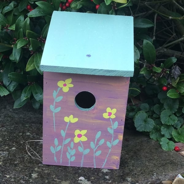 Hand Painted Yellow Flowered Bird House