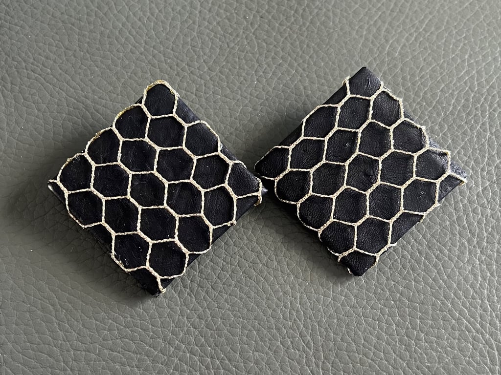Handcrafted Black Leather Geometric Earrings - Honeycomb Pattern Studs