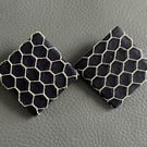 Handcrafted Black Leather Geometric Earrings - Honeycomb Pattern Studs