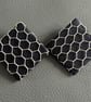 Handcrafted Black Leather Geometric Earrings - Honeycomb Pattern Studs