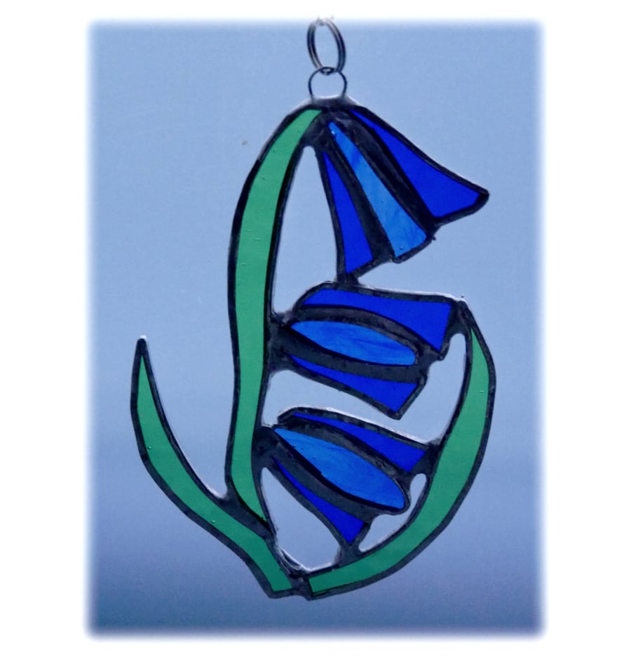 Bluebell Suncatcher Stained Glass Flower Blue 011