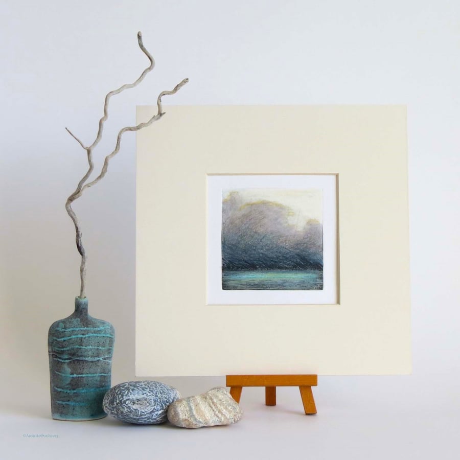 Original mixed media art of a storm over the sea small scale picture gift ready