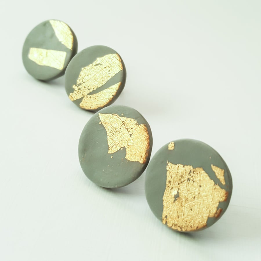 Giant Grey and Gold Leaf Circle Stud Earrings 
